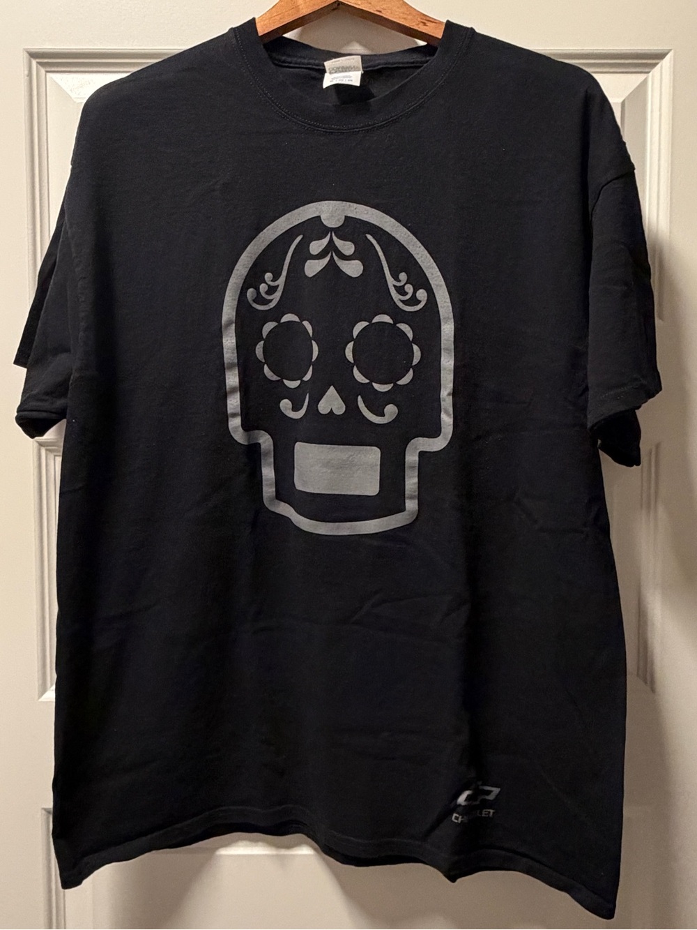 Black Short-Sleeve Tee with Sugar Skull Graphic
